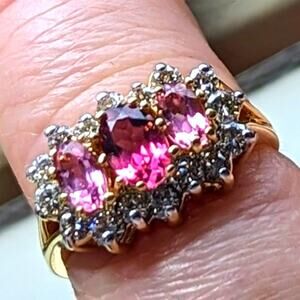 18k Pink Tourmaline and Diamond Ring Sz 5.25-5.50